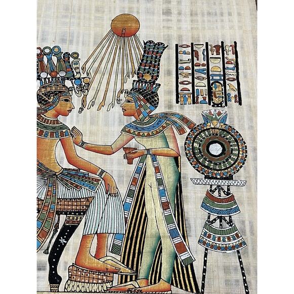 Rare Authentic Ancient Egyptian Papyrus-King Tutankhamun & his Wife Ankhesenamun - Picture 6 of 11
